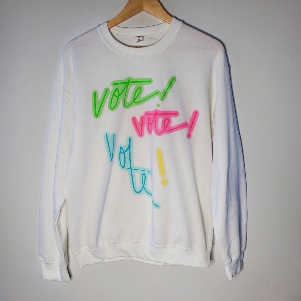 Nordstrom BP brand Neon and White fleece VOTE sweatshirt  Medium New w/o tags